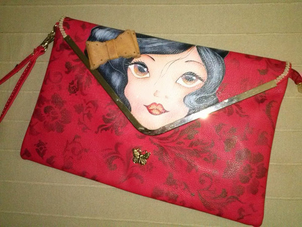 Bolso cartera rojo lazo marrón pintado a mano (Por encargo-personalizado)