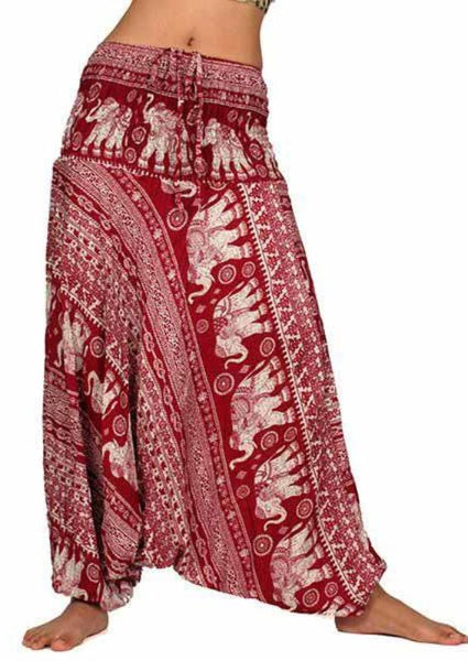 Pantalones hippies étnicos cagados de algodón con estampado hindú