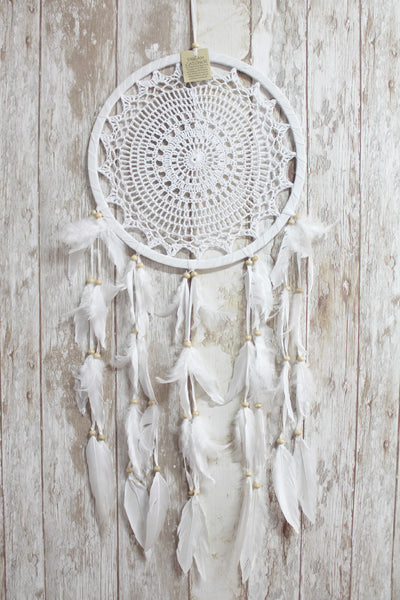 Atrapasueños - Dreamcatcher blanco indio con plumas grande 85x32