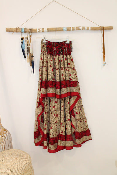 Falda asimétrica hippie de seda Roja - India