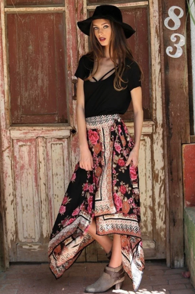 Falda larga bohemia estampada