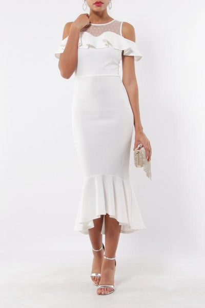 Vestido boho blanco midi corte Sirena