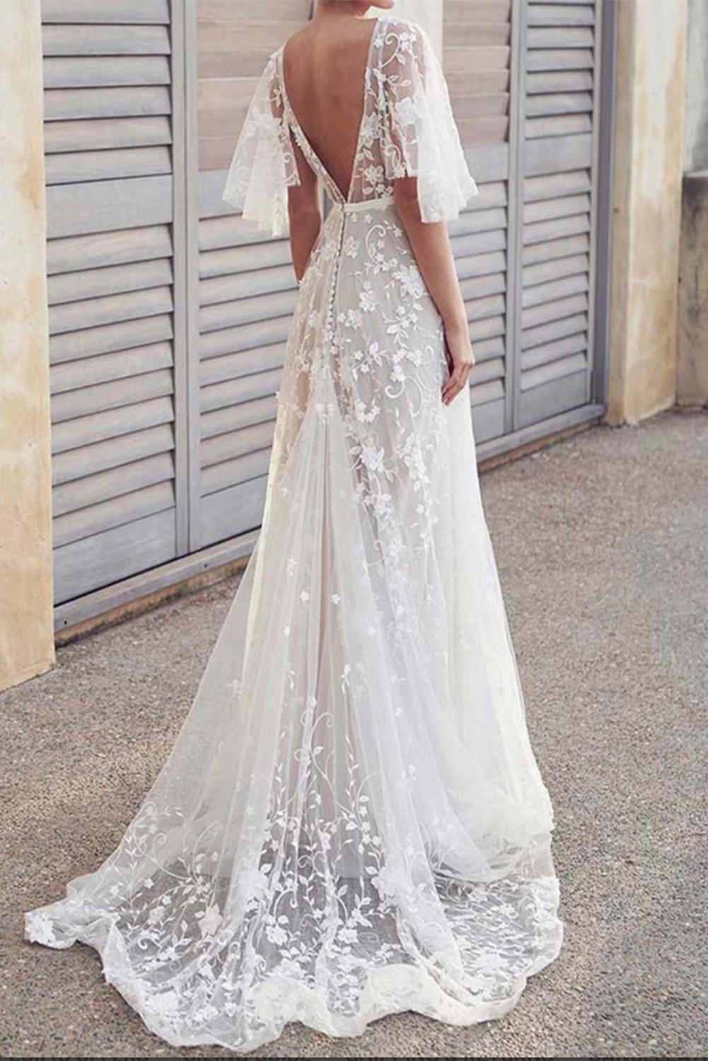 Vestido de novia boho chic de encaje Amore Puro - Valentina Del Sur