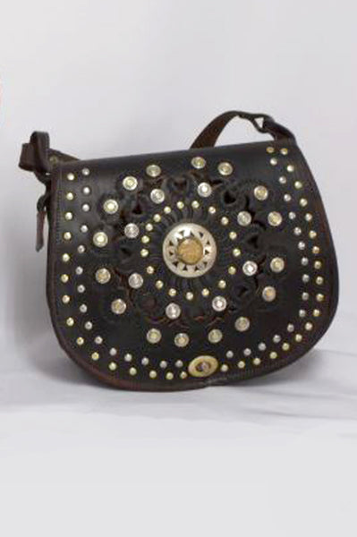 Bolso hippie de cuero negro - Remaches