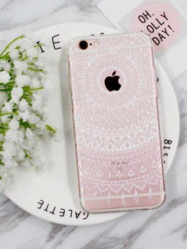 Carcasa boho para Iphone - modelo centro mandala blanco y rosa