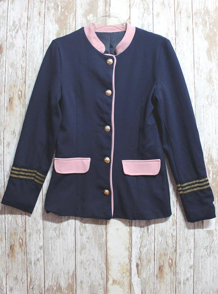 Chaqueta azul marino y rosa con botonadura militar