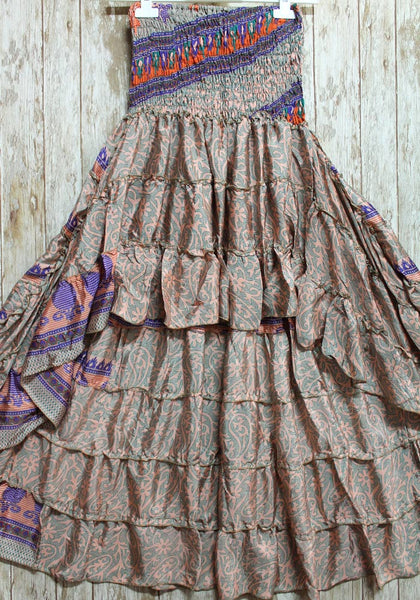 Falda asimétrica hippie de seda Salmón - India