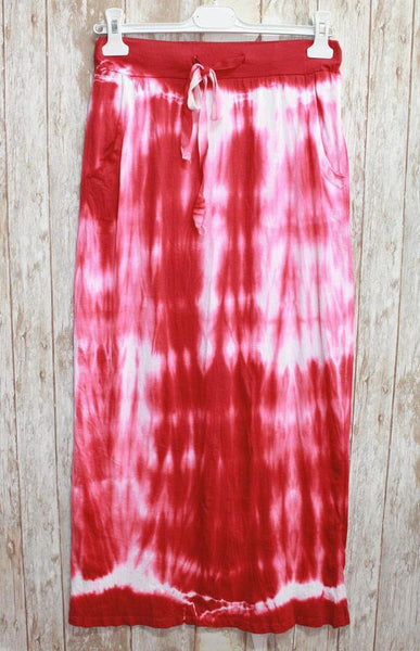 Falda larga hippie roja estampado Tie Dye