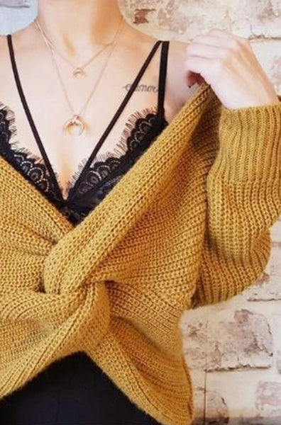 Jersey boho mostaza con nudo cruzado