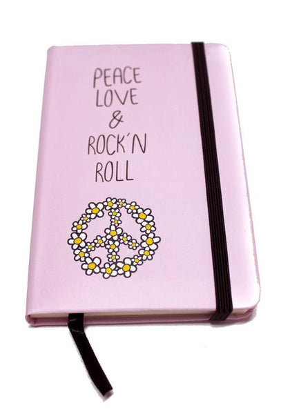 Libreta Quote rosa pastel "Peace, Love & Rock'n Roll"
