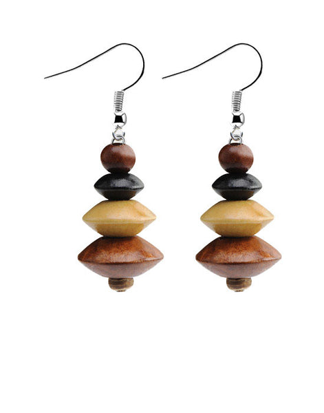 Pendientes largos hippie madera marrones combinados