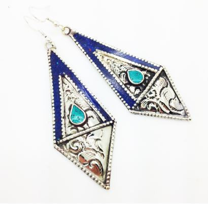 Pendientes rombo lapislázuli y turquesa - Nepal