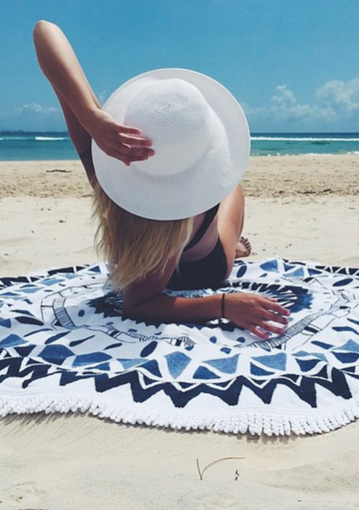 Toalla redonda boho con flecos ➳Mandala Geometric Valentina Del Sur