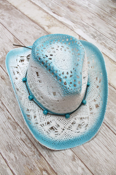 Sombrero de playa blanco y azul