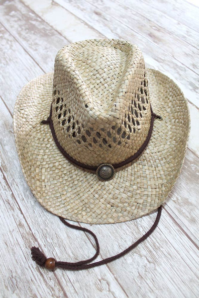 Sombrero de playa natural con abalorio y cordón