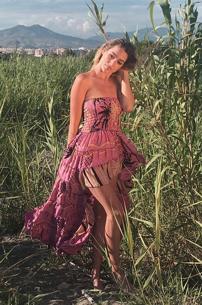 Boho Vestido Assimetrico Floral Vestido Asimétrico Boho De Seda